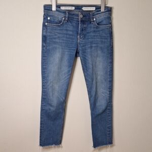 Anthrologie PILCRO Slim Straight Mid Wash Mid Rise Frayed Hem Jeans Size 26